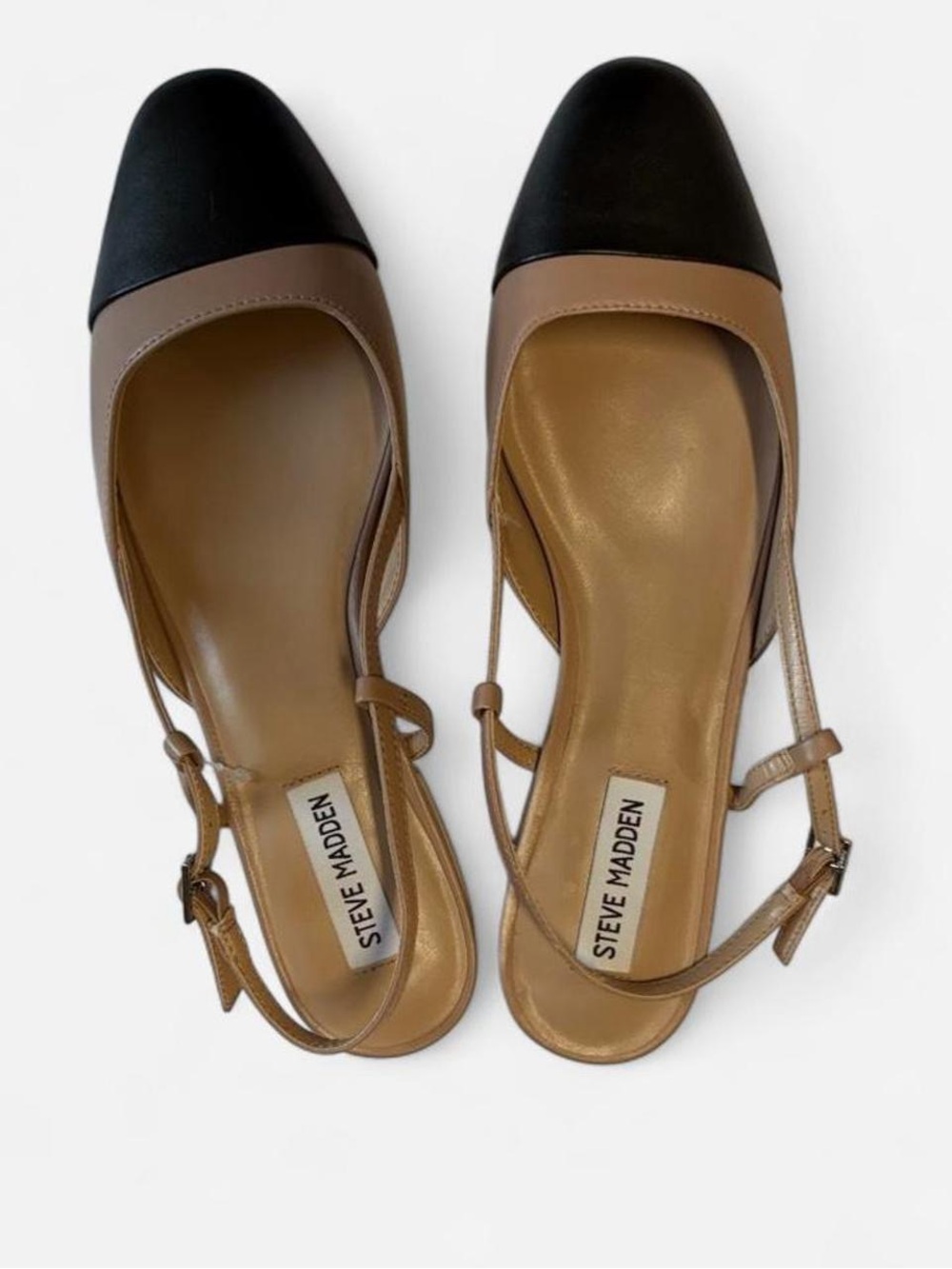Steve Madden Two Tone Cap Toe Slingback Ballet Flats Tan Black Size 10M